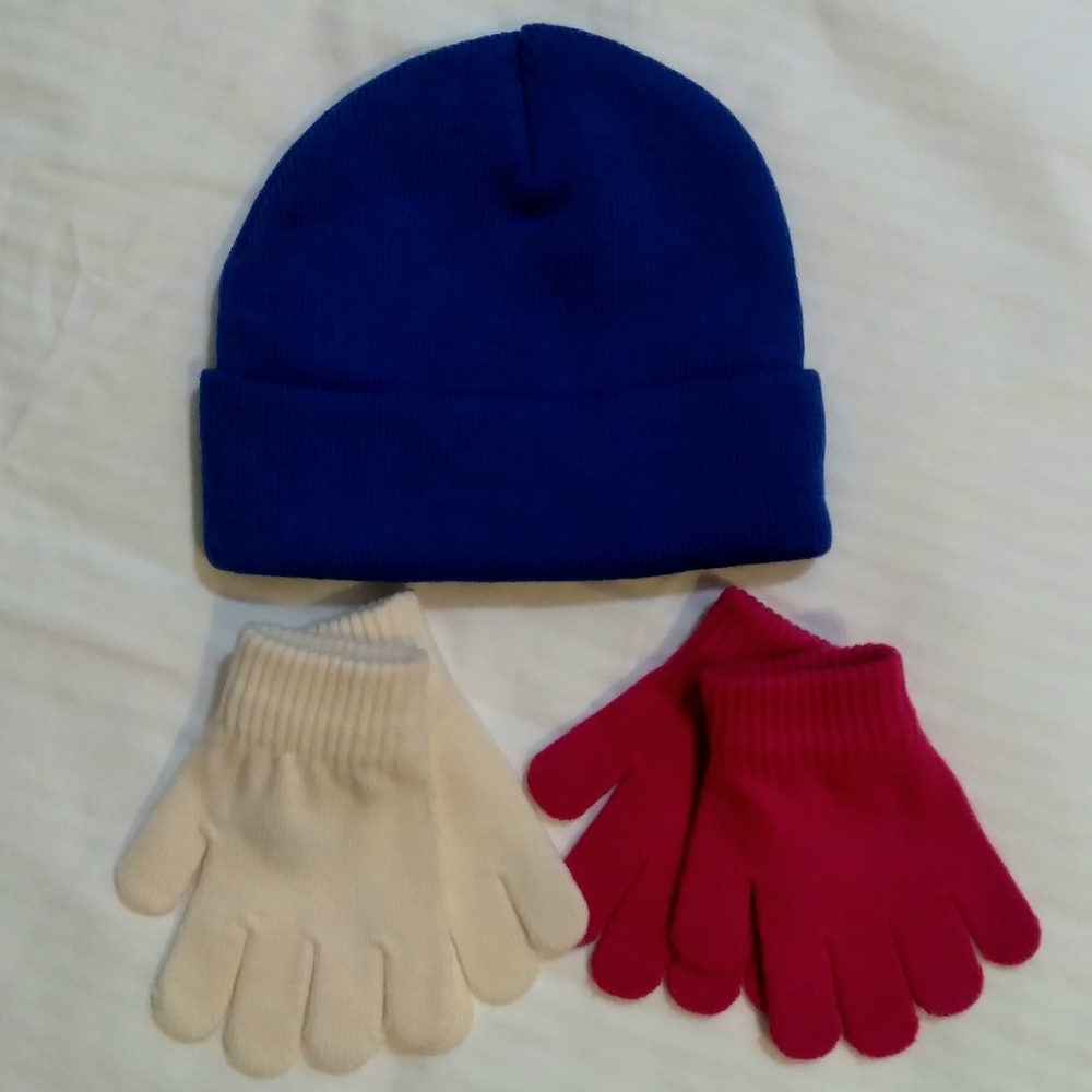 Kids Blue Beanie and Gloves Set